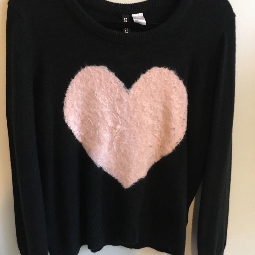H&M Divided Black Sweater with Pink Fuzzy Heart